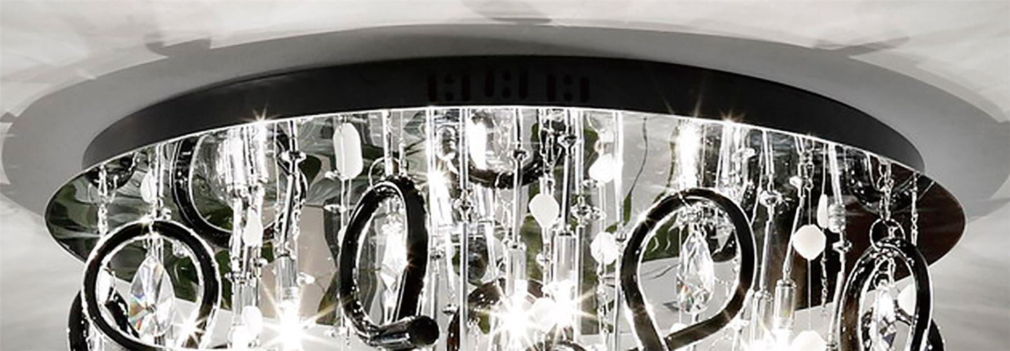 Diyas Class 60cm Flush  Round 20 Light G4 Polished Chrome/Black Glass/Crystal Ceiling Light Fitting
