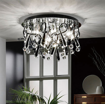 Diyas Class 60cm Flush  Round 20 Light G4 Polished Chrome/Black Glass/Crystal Ceiling Light Fitting