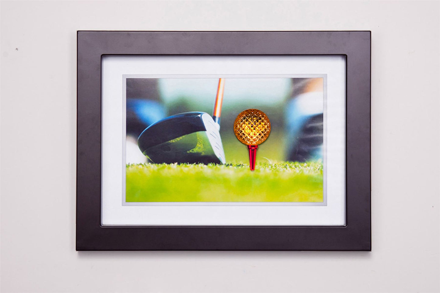 Diyas Home Crystal Wall Art (DH) Play Golf, Black Frame, Amber, Red Crystal Framed