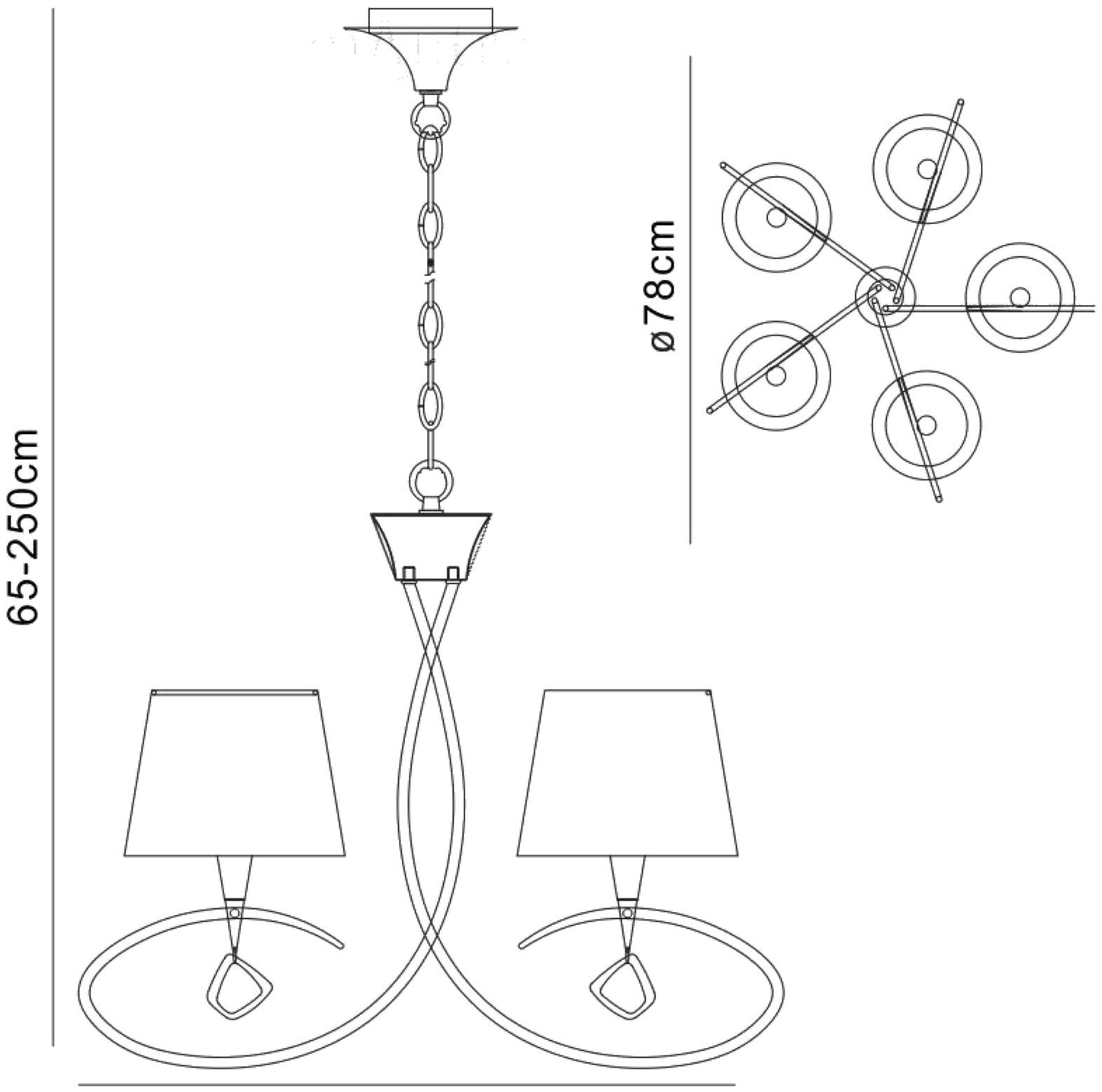 Mantra M1641 Mara Pendant 5 Light E14, Polished Chrome with Ivory White Shades