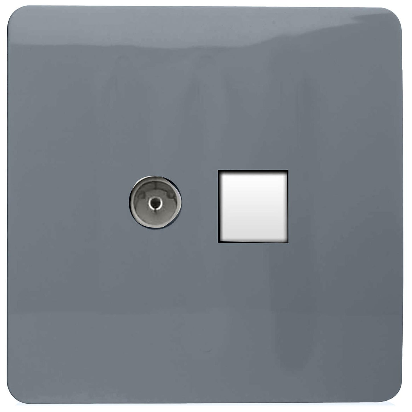Trendi Artistic Modern Glossy Tactile TV Co-axial Socket + Telephone Socket Warm Grey