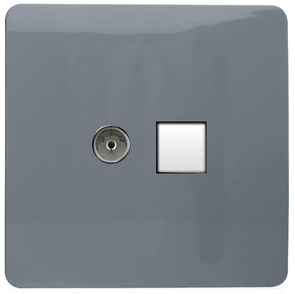 Trendi Artistic Modern Glossy Tactile TV Co-axial Socket + Telephone Socket Warm Grey