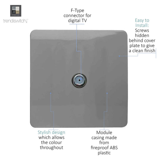 Trendi 1 Gang Artistic Modern Glossy Screwless Television Satellite Socket Light Grey