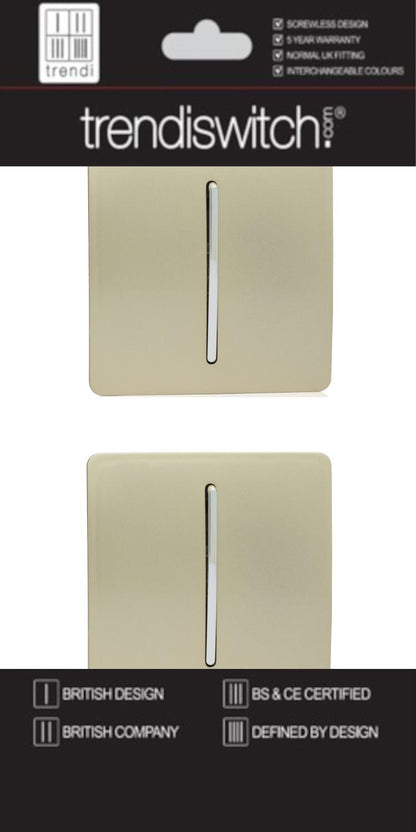 Trendi 1 Gang 2 Way 240V Screwless Artistic Modern Glossy 10 Amp Chrome Rocker Electrical Wall Light Switch in Champagne Gold (2 pack)