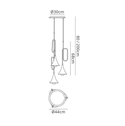 Mantra Jazz Oro M5896 Jazz Pendant, 44cm Round, 3 x E27 (Max 20W), Polished Gold