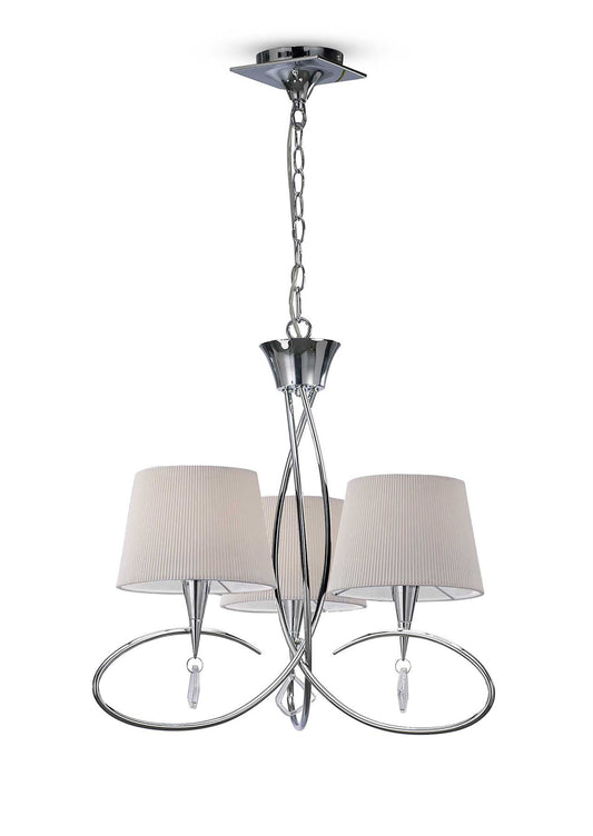 Mantra M1640 Mara Pendant 3 Light E14, Polished Chrome with Ivory White Shades