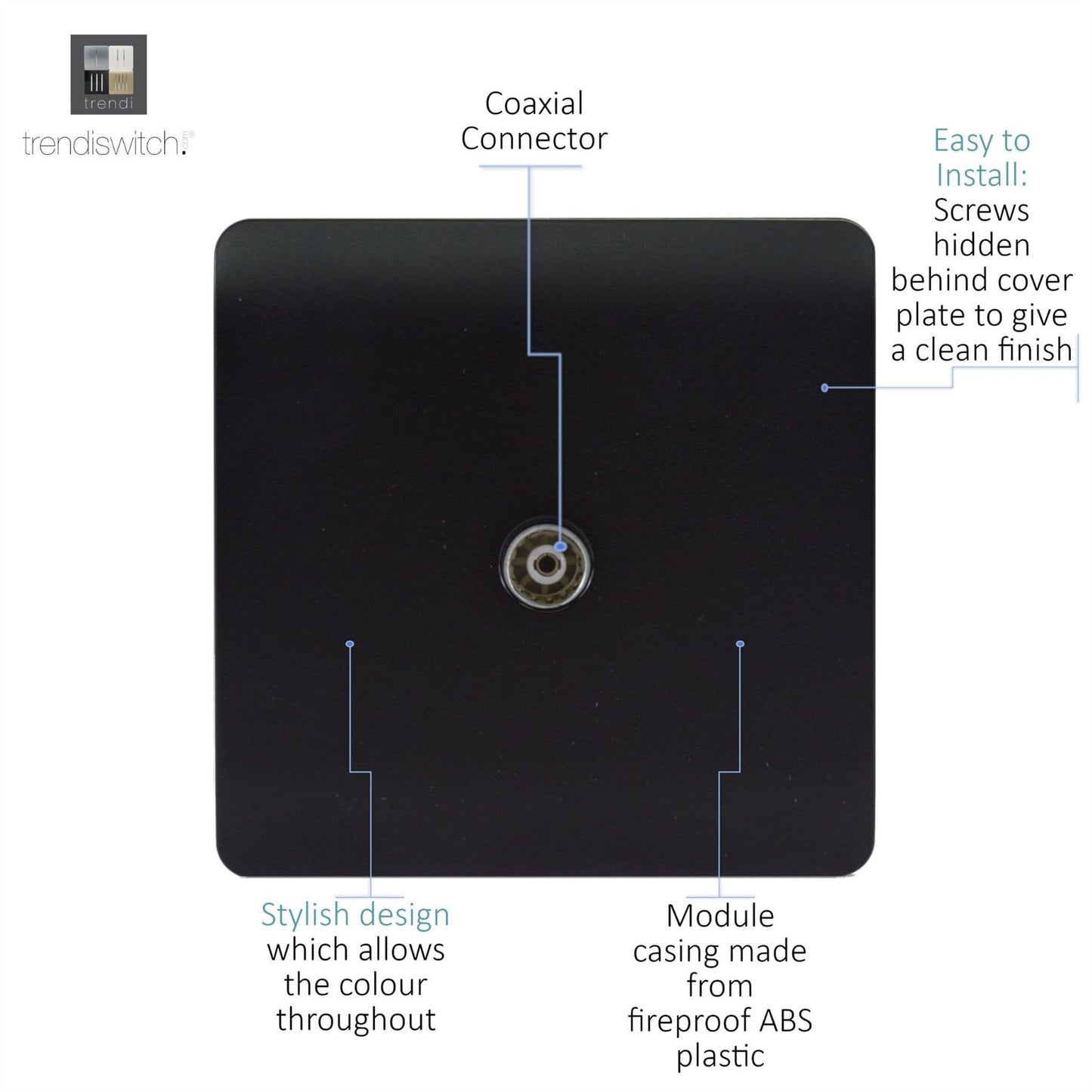 Trendi Artistic Modern Glossy  TV Socket Matt Black Soft Touch - ART-TVSSTB