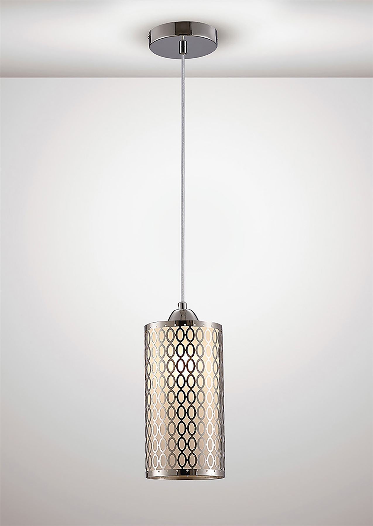 Deco Charon Single Oval Pattern Pendant 1 Light E27 Polished Chrome