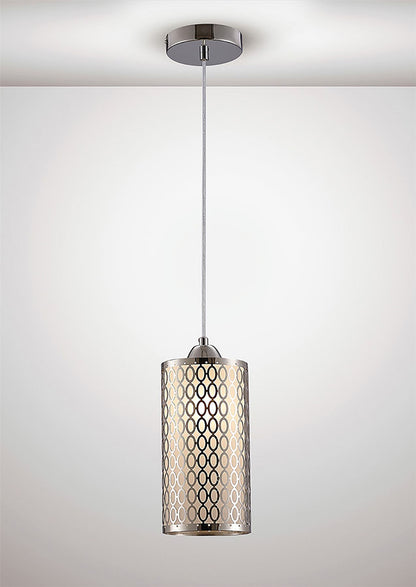 Deco Charon Single Oval Pattern Pendant 1 Light E27 Polished Chrome
