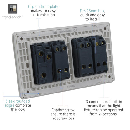 Trendi 4 Gang (1x 2 Way & 3x Intermediate) 10 Amp Rocker Light Switch Matt White - ART-SS2999MWH