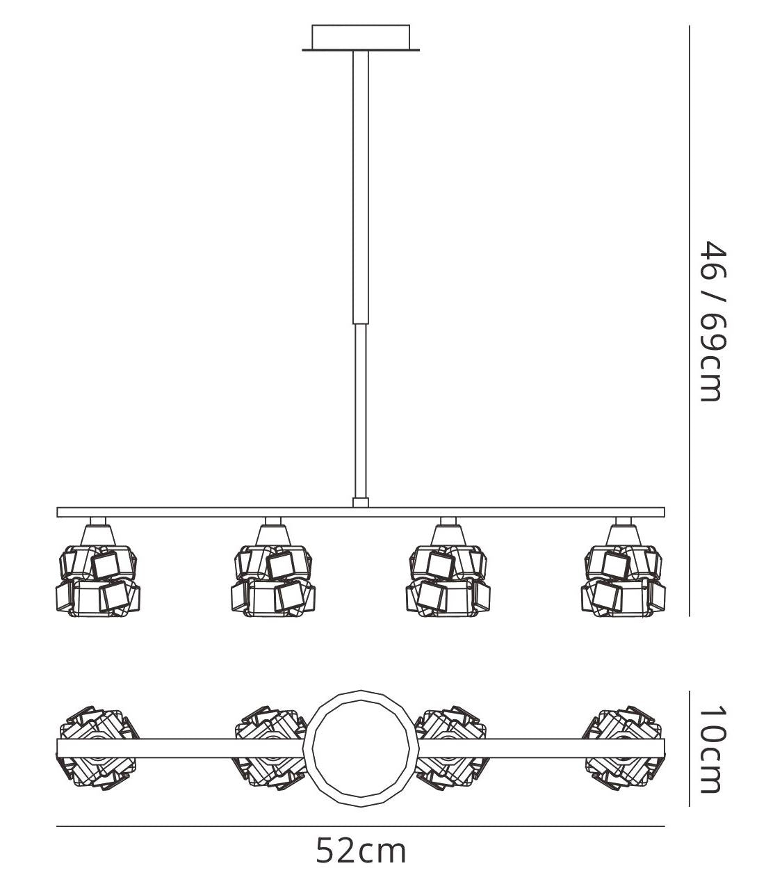Mantra M1857 Ice Linear Pendant 4 Light G9 ECO Bar, Satin Nickel