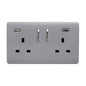 Trendi Switch 2 Gang Type A & C USB 3100mA Modern Designer Plug Socket in Platinum Silver