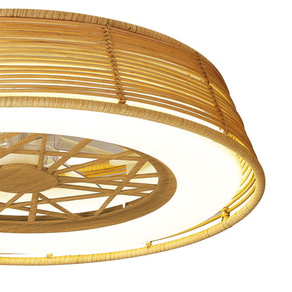 Indonesia Mini 56cm 55W LED Dimmable Ceiling Light With Built-In 25W DC Reversible Fan, Beige Rattan, 3800lm, 5yrs Warranty