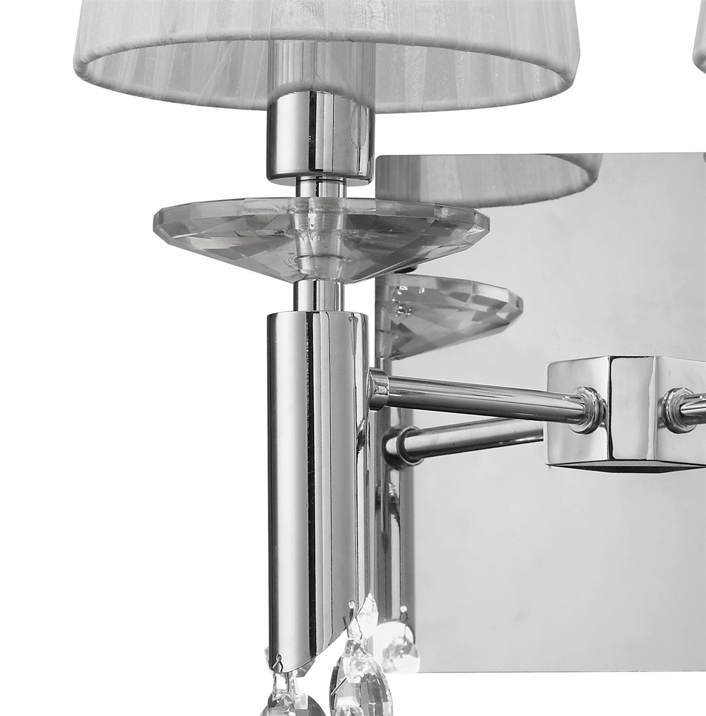 Mantra M3863/S Tiffany Wall Light Switched 2+2 Light E14+G9, Polished Chrome with White Shades & Clear Crystal - M3863/S