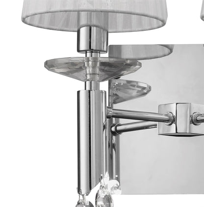 Mantra M3863/S Tiffany Wall Light Switched 2+2 Light E14+G9, Polished Chrome with White Shades & Clear Crystal - M3863/S