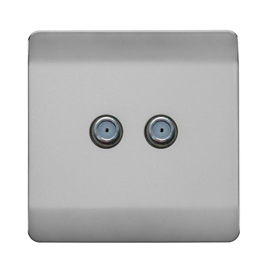 Trendi Switch 2 Gang Male F-Type Satellite Television Socket in Steel