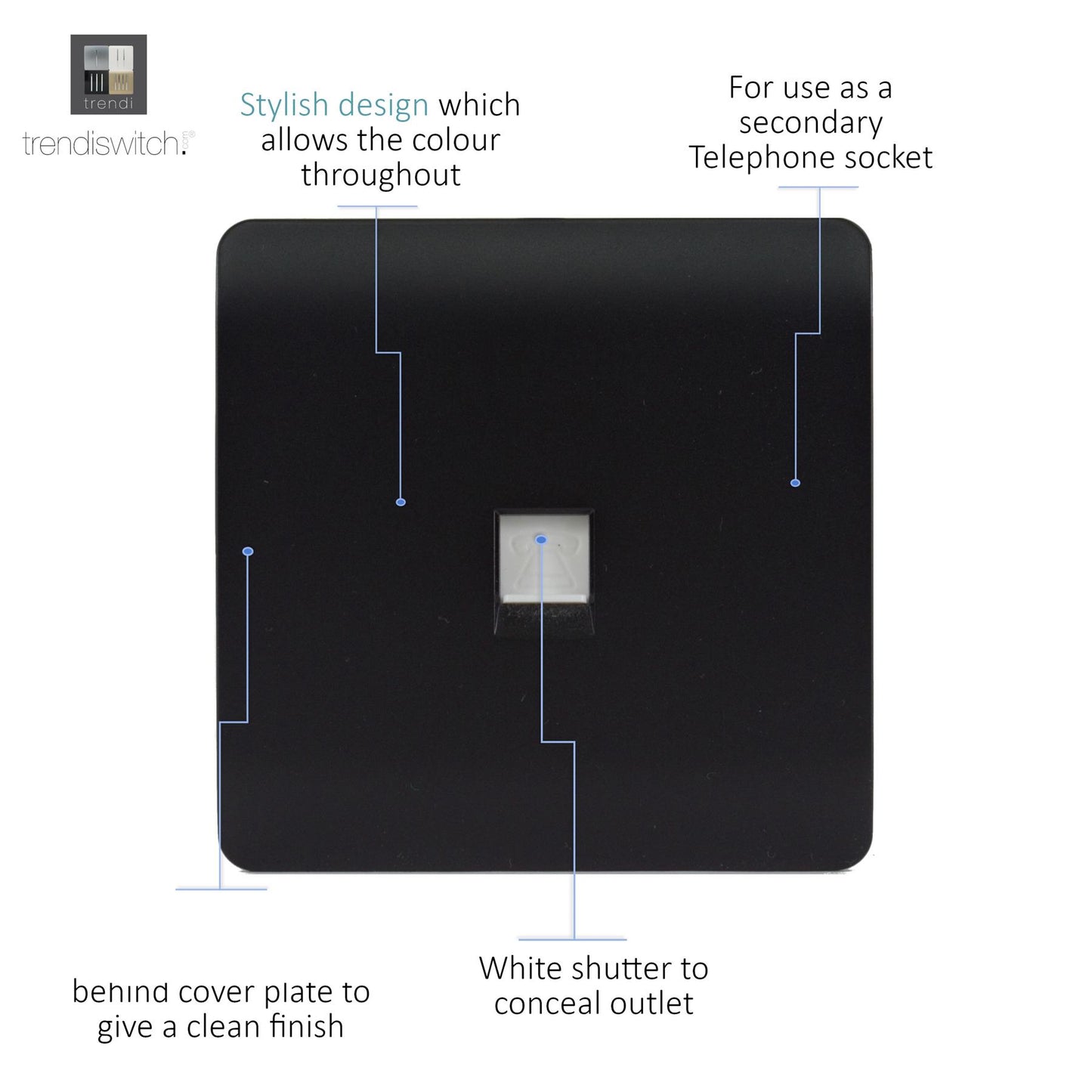 Trendi Artistic Modern Telephone Socket Matt Black Soft Touch - ART-TLPSTB