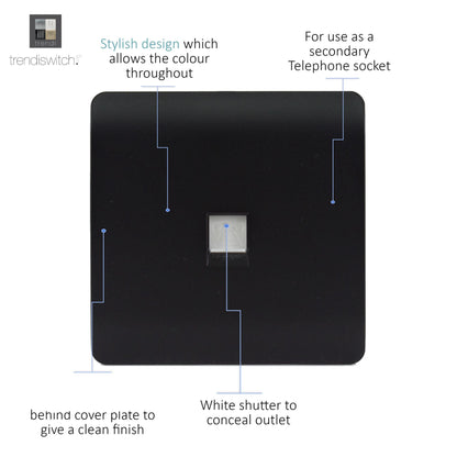 Trendi Artistic Modern Telephone Socket Matt Black Soft Touch - ART-TLPSTB