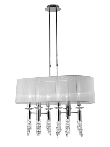 Mantra M3853 Tiffany Pendant 6+6 Light E27+G9 Oval, Polished Chrome with White Shade & Clear Crystal