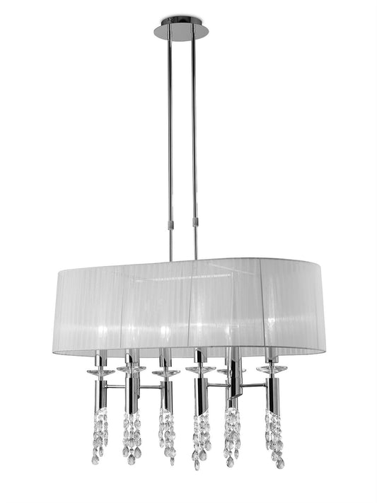 Mantra M3853 Tiffany Pendant 6+6 Light E27+G9 Oval, Polished Chrome with White Shade & Clear Crystal