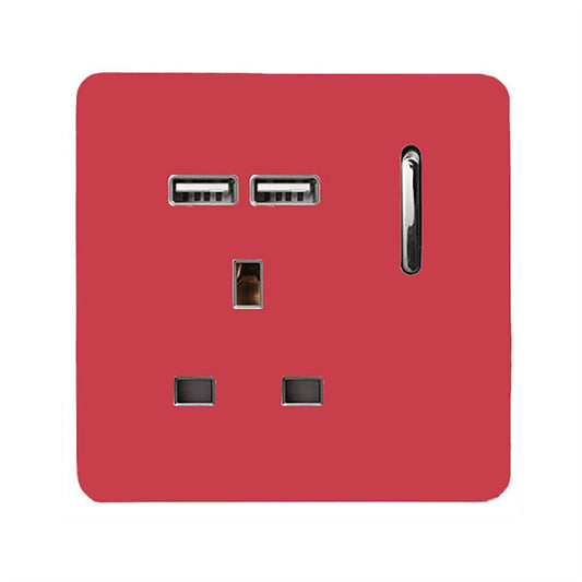 Trendi 1 Gang Artistic Modern Glossy 13 Amp 2x2.1mA USB Switched Tactile Strawberry