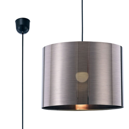 Deco Dako Black Pendant 1 Light E27 with 350 x 250mm Metallic Gun Metal Finish Cylinder Shade, c/w Ceiling Bracket