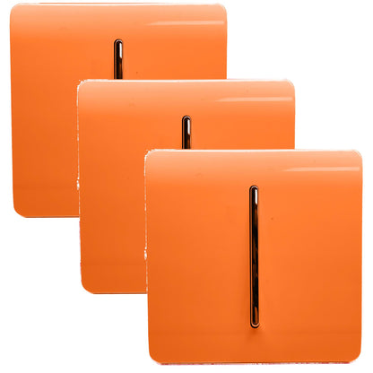 Trendi 1 Gang 2 Way 240V Screwless Artistic Modern Glossy 10 Amp Chrome Rocker Electrical Wall Light Switch in Sunset Orange (3 pack)