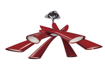Mantra Pop 82cm Pendant/Ceiling Convertible To Semi Flush 6 Light E27, Gloss Red/White Acrylic/Polished Chrome, CFL Lamps INCLUDED