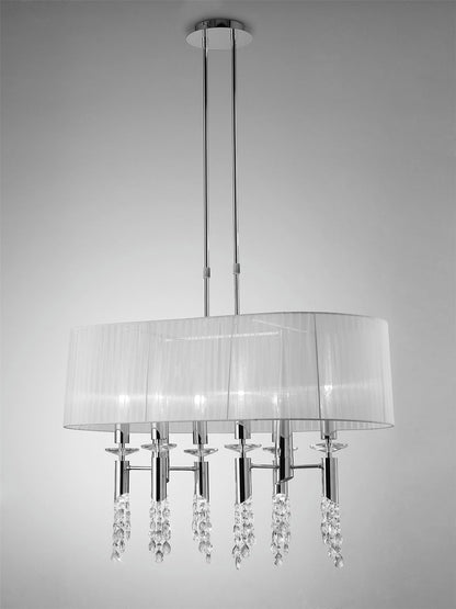 Mantra M3853 Tiffany Pendant 6+6 Light E27+G9 Oval, Polished Chrome with White Shade & Clear Crystal