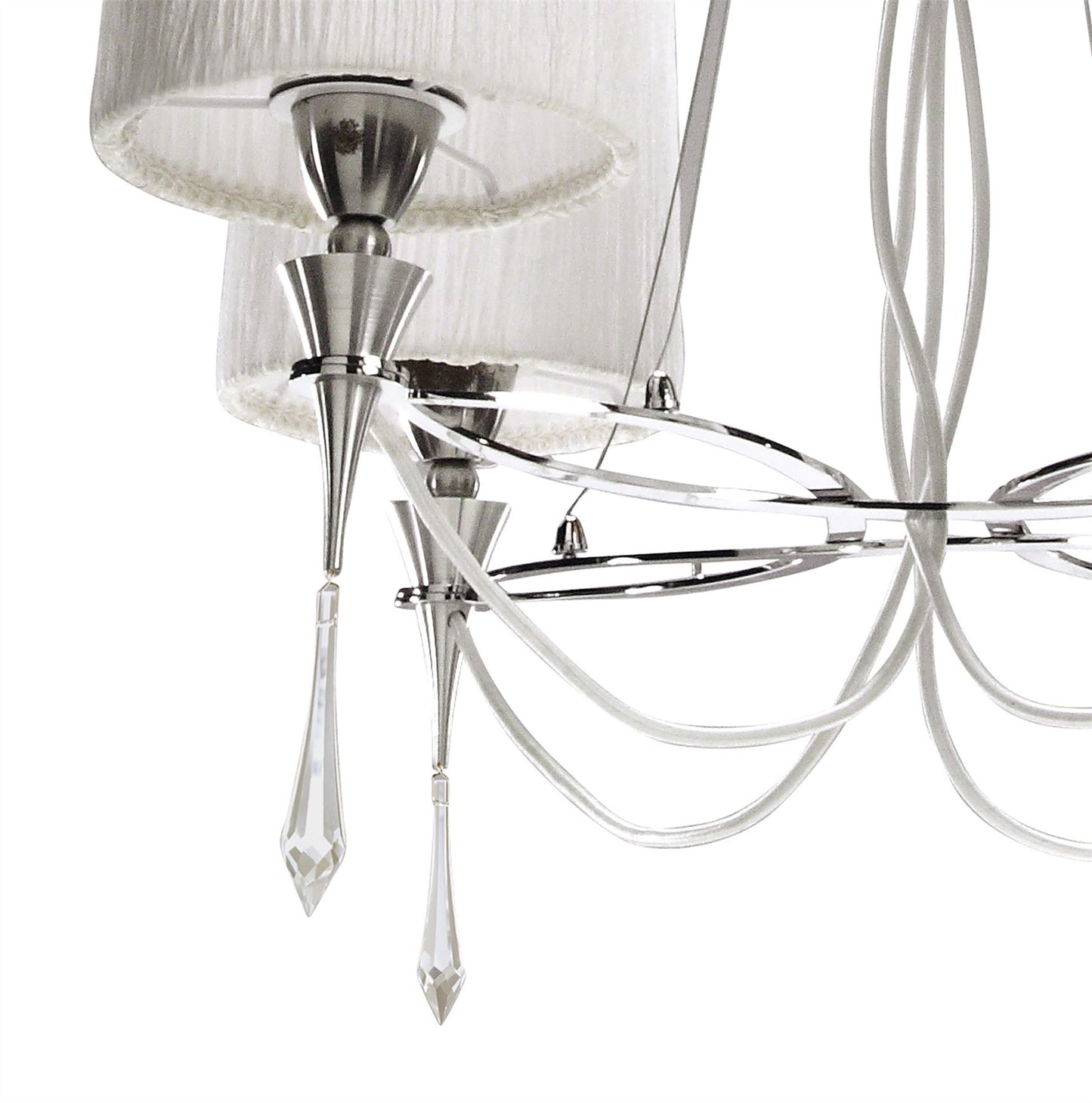 Mantra Lucca 71cm Pendant 4 Light E27, Polished Chrome with White Shades & Clear Crystal