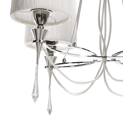 Mantra Lucca 71cm Pendant 4 Light E27, Polished Chrome with White Shades & Clear Crystal