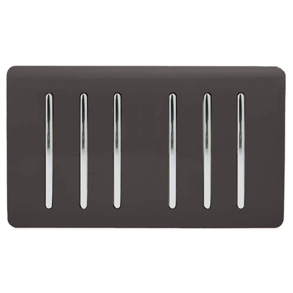 Trendi Artistic Modern Glossy 6 Gang 2 Way Rocker Double Plate Tactile Light Switch Dark Brown