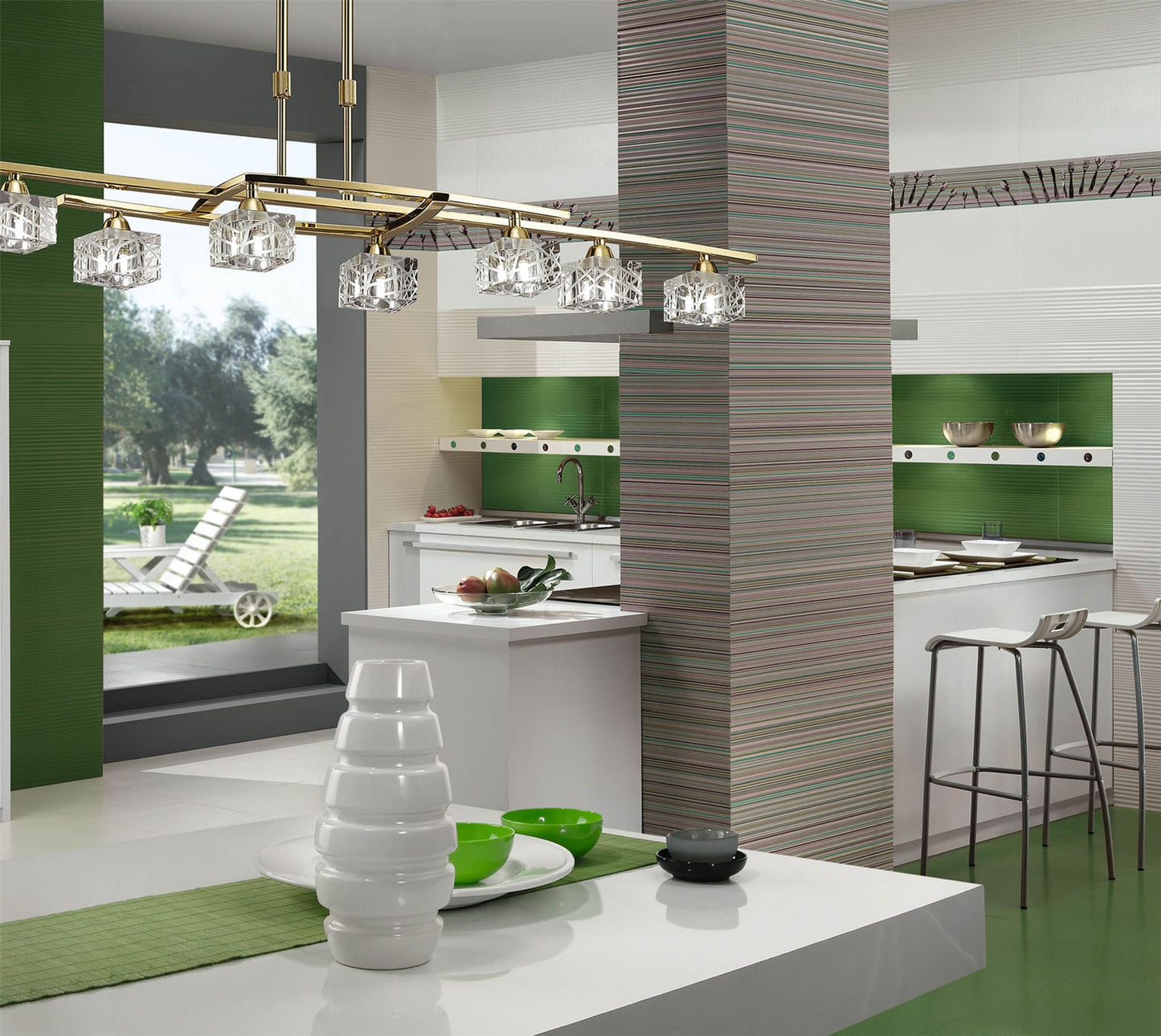 Mantra Zen PB Zen Rectangular Telescopic Convertible To Semi Flush 8 Light G9, Polished Brass