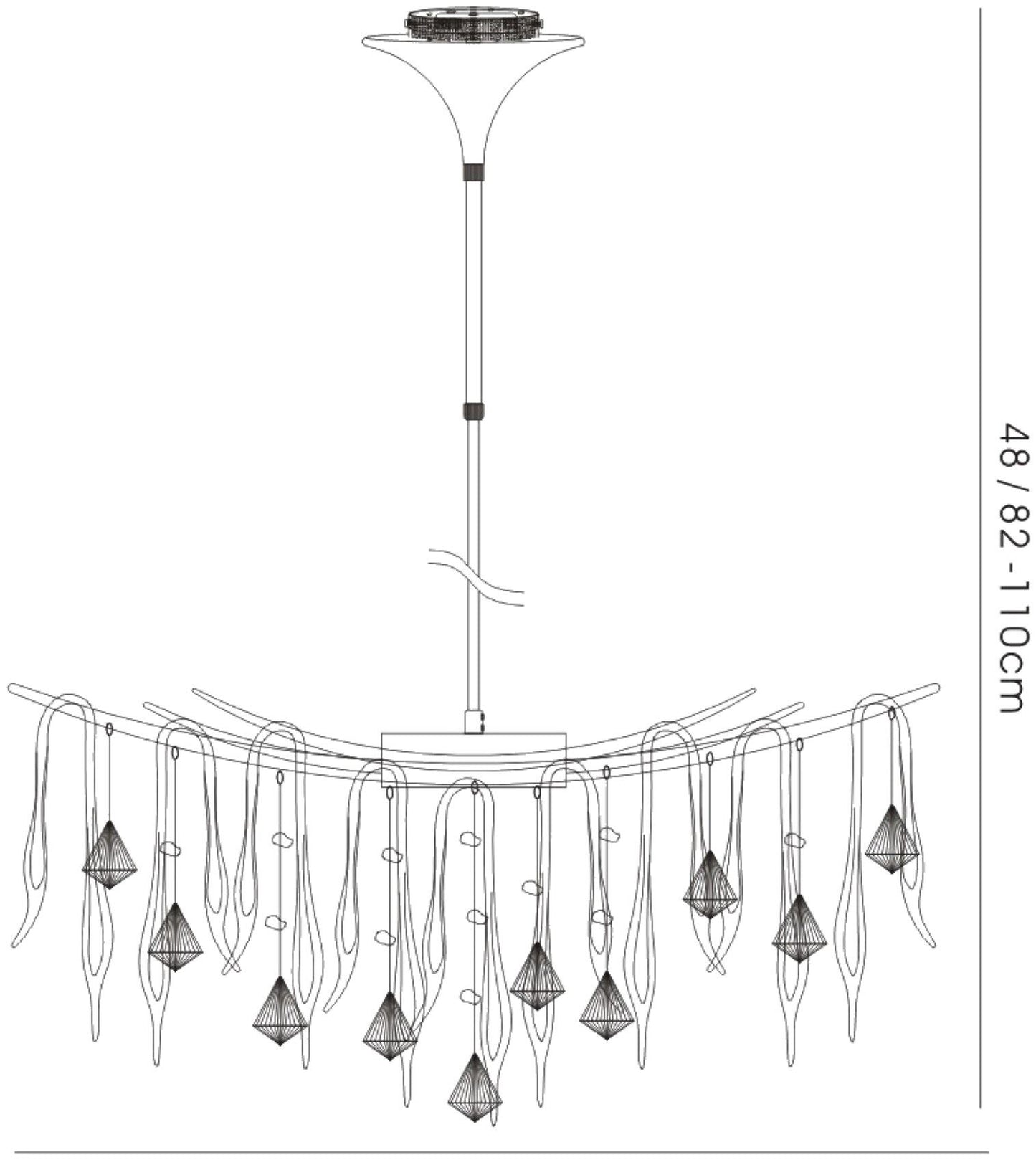 Diyas Cygnet 60cm  10 Light G4 Polished Chrome/Black Glass/Crystal, NOT LED/CFL Compatible Ceiling Light Fitting