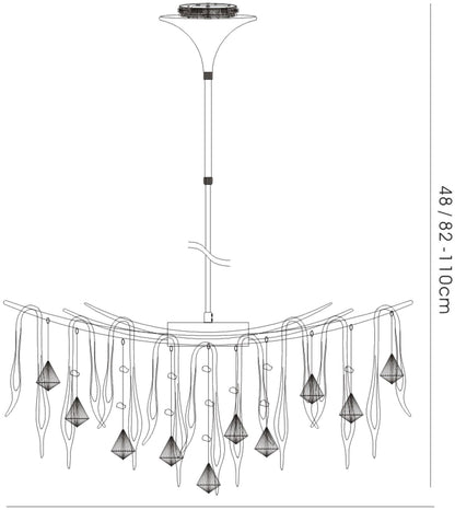Diyas Cygnet 60cm  10 Light G4 Polished Chrome/Black Glass/Crystal, NOT LED/CFL Compatible Ceiling Light Fitting