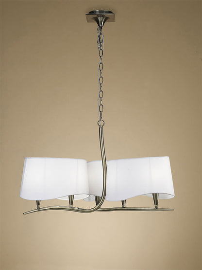 Mantra Ninette 80cm Pendant 3 Arm 6 Light E14, Antique Brass with Ivory White Shades