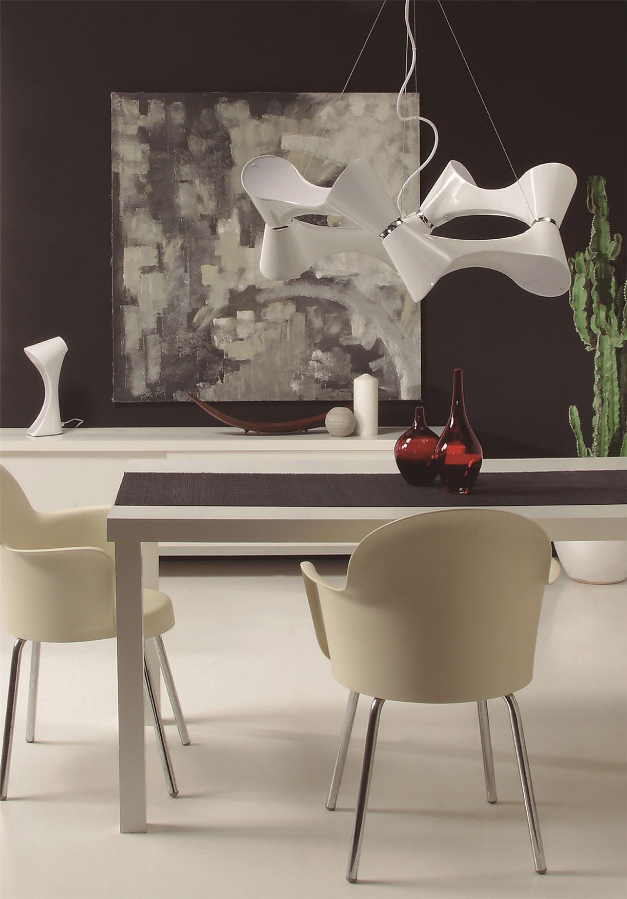 Mantra M1543 Ora Pendant 12 Twisted Round Light E27, Gloss White/White Acrylic/Polished Chrome