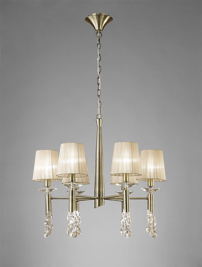 Mantra M3871 Tiffany Pendant 6+6 Light E14+G9, Antique Brass with Soft Bronze Shades & Clear Crystal