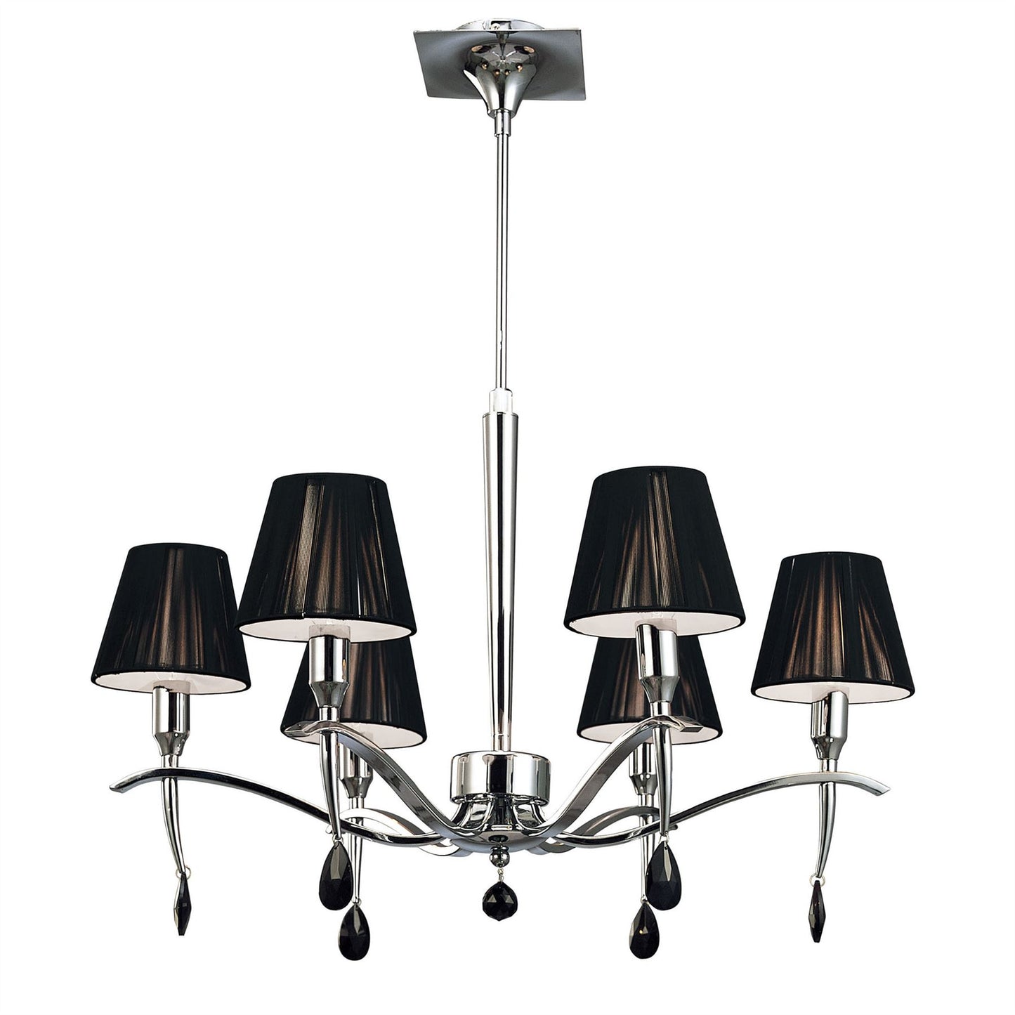 Mantra M0342 Siena Pendant Round 6 Light E14, Polished Chrome with Black Shades and Black Crystal
