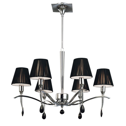 Mantra M0342 Siena Pendant Round 6 Light E14, Polished Chrome with Black Shades and Black Crystal