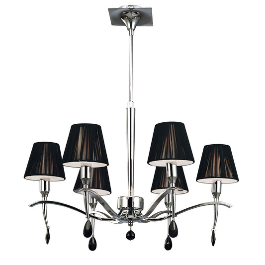 Mantra M0342 Siena Pendant Round 6 Light E14, Polished Chrome with Black Shades and Black Crystal