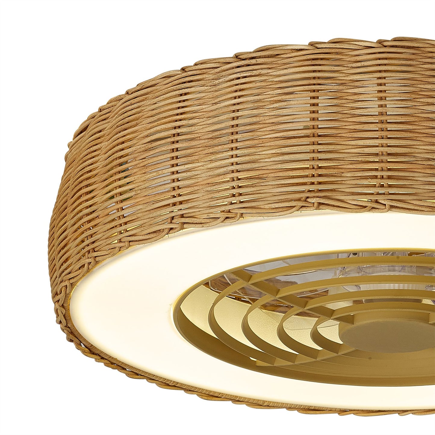 Kilimanjaro Mini 58cm 55W LED Dimmable Ceiling Light With 25W DC Reversible Fan, 3800lm, Beige Rattan, 5yrs Warranty