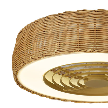 Kilimanjaro Mini 58cm 55W LED Dimmable Ceiling Light With 25W DC Reversible Fan, 3800lm, Beige Rattan, 5yrs Warranty