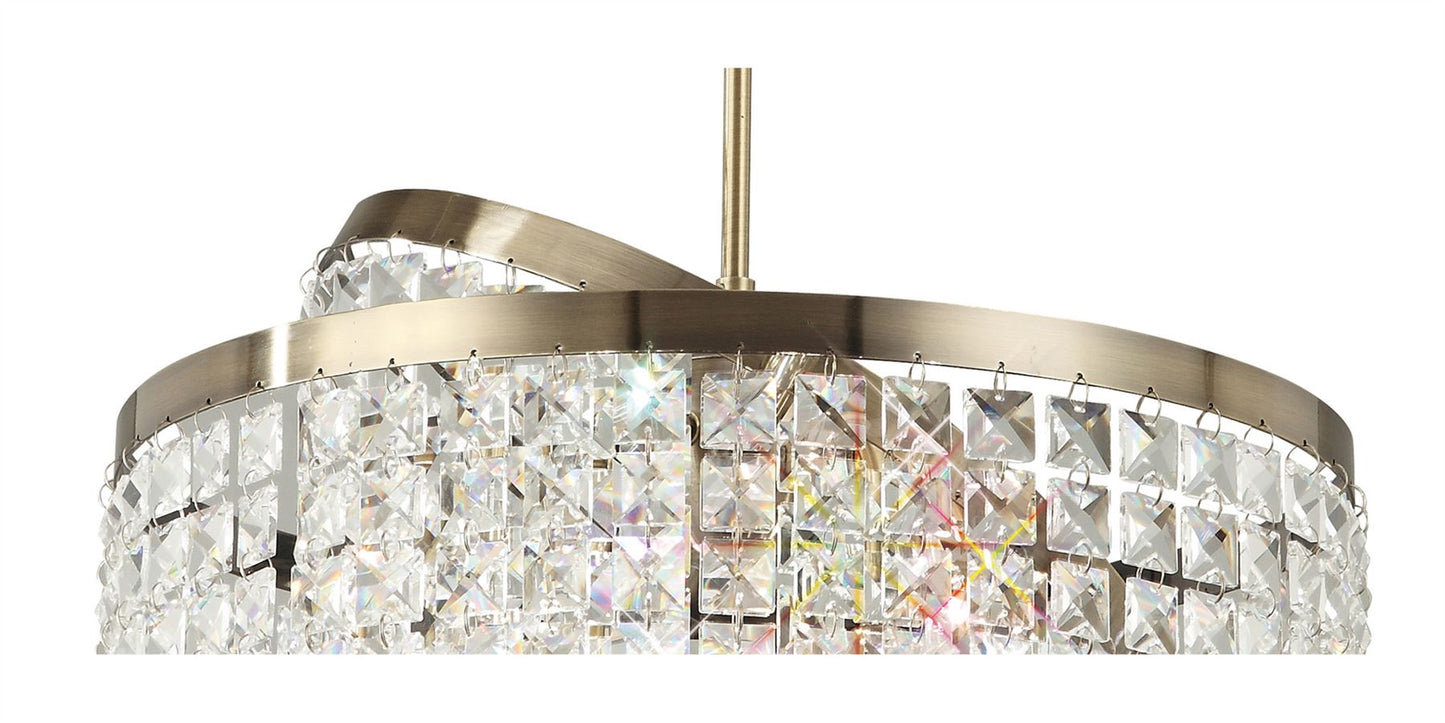 Diyas Cortina 40cm Telescopic  6 Light G9 with Adjustable Rings Antique Brass/Crystal Ceiling Pendant Light Fitting