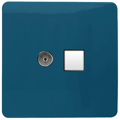 Trendi Artistic Modern Glossy Tactile TV Co-axial Socket + Telephone Socket Midnight Blue
