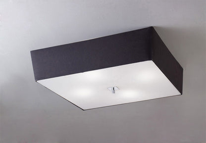 Mantra Akira Square Flush Ceiling 4 Light E27, Polished Chrome/Frosted Glass with Black Shade