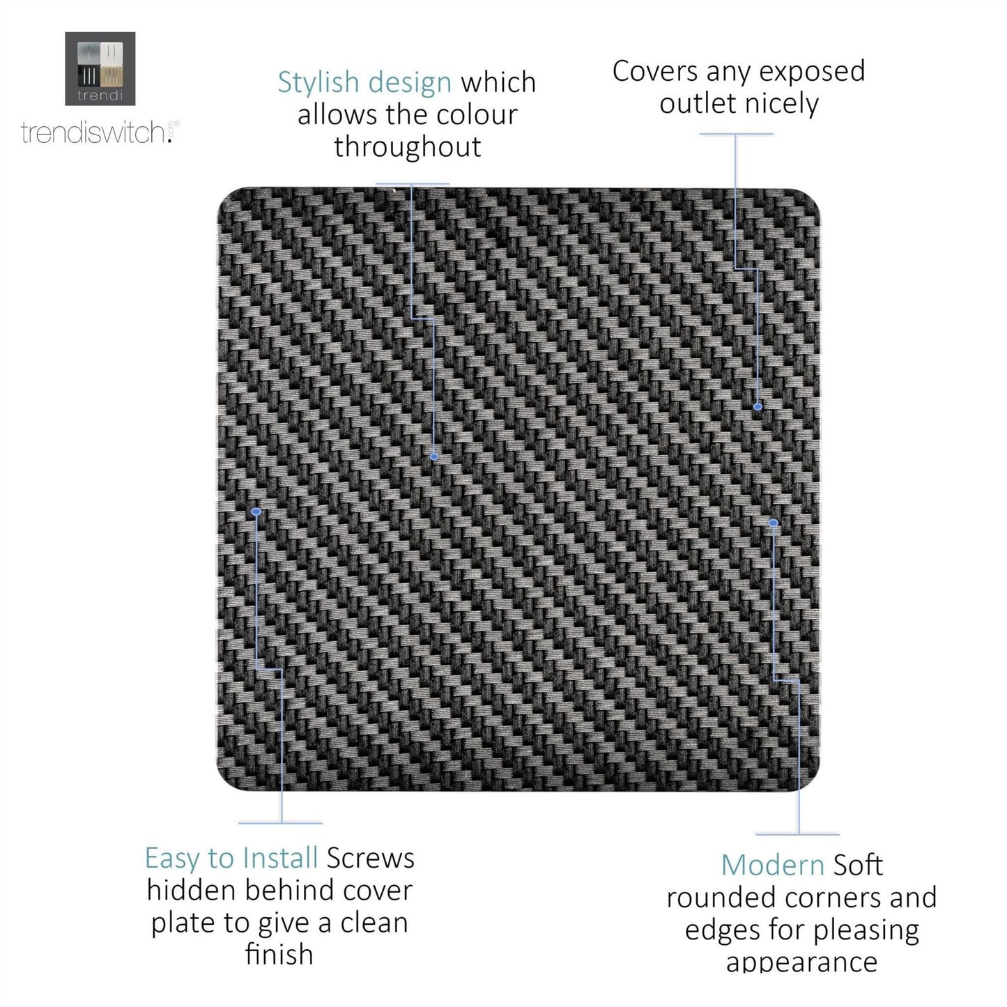 Trendi Switch Single Modern Designer Blanking Plate in Carbon Fibre