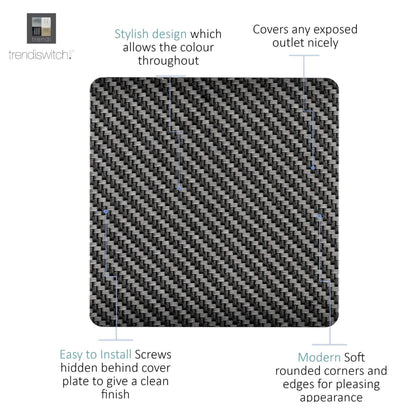 Trendi Switch Single Modern Designer Blanking Plate in Carbon Fibre