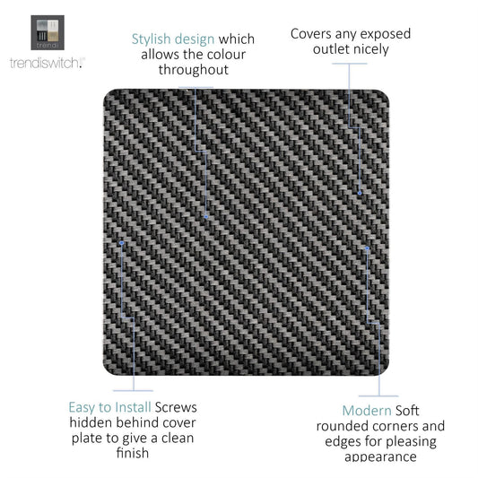 Trendi Switch Single Modern Designer Blanking Plate in Carbon Fibre