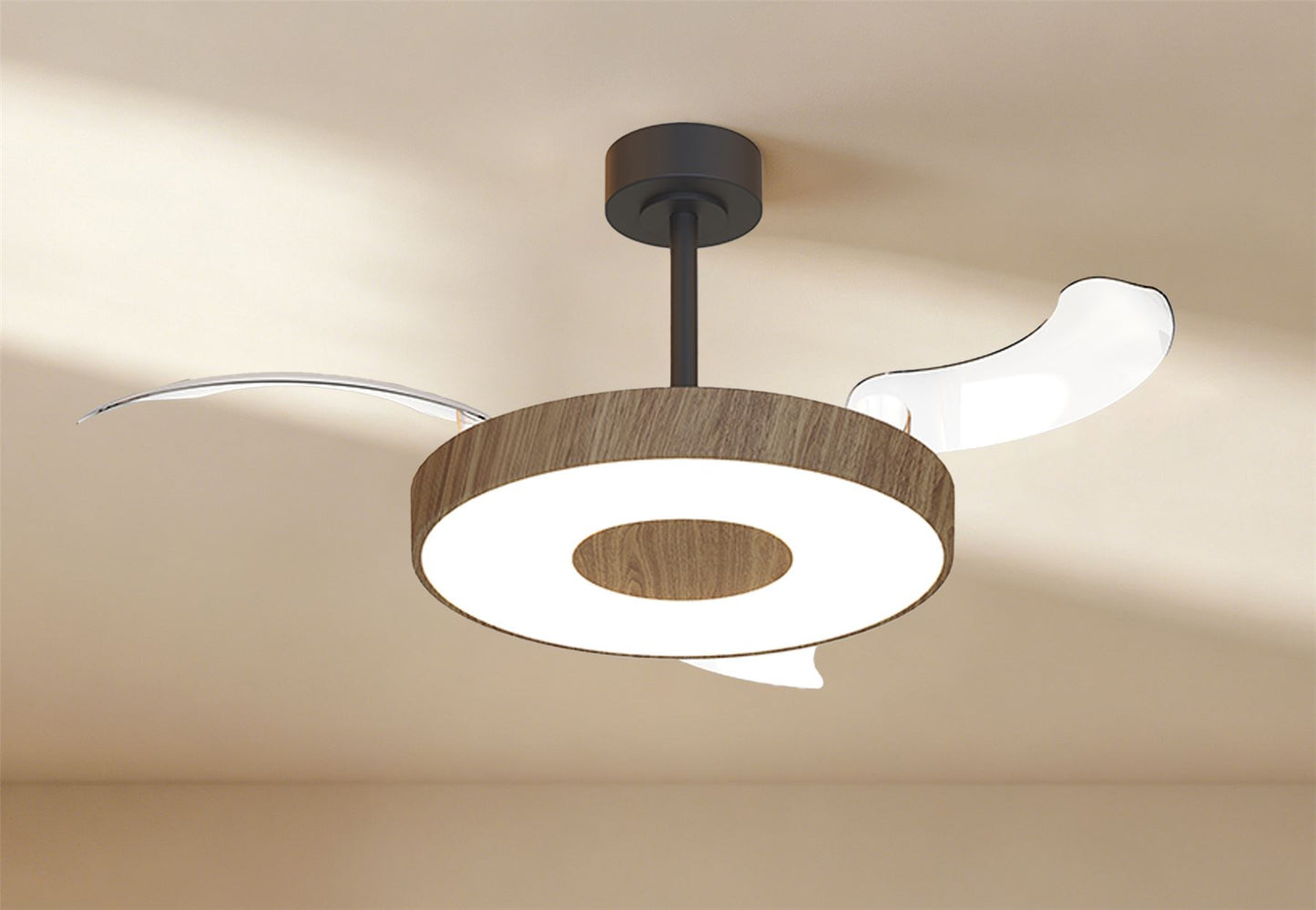 Coin Fan M 49cm 40W LED Dimmable Ceiling With Built-In 30W DC Fan, 3000-5000K Remote, APP, Alexa & Google Voice Control, 6400lm, Walnut/Black